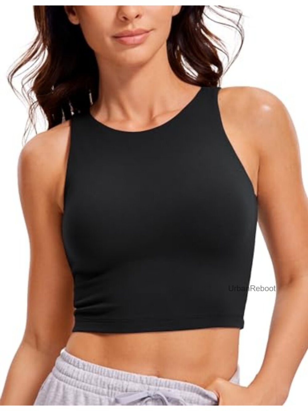 Double Lined Crop Tank Top High Neck Racerback Yoga Workout Gym